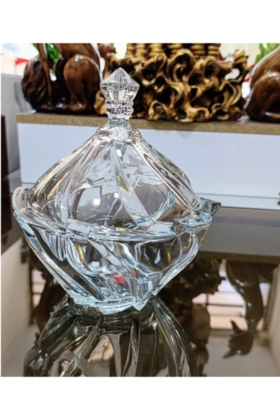 Tomurcukhome Kristal Kapaklı Şekerlik Kase 18 cm ağız çapı