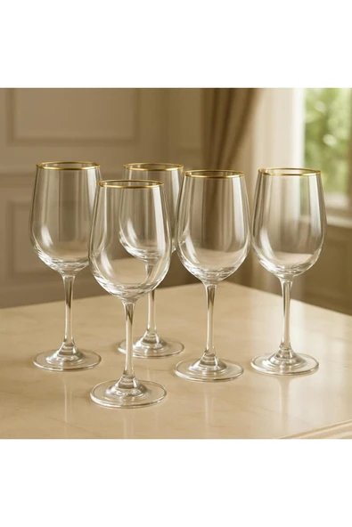 Elista Kristal Ayaklı Bardak Altın Yaldızlı 350 ml 6 Adet ürün görseli