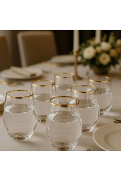 Elista Gold 25 Parça Bardak Seti 12 Kişilik 12 adet su bardak 12 adet ayaklı bardak 1 adet şişe - 3
