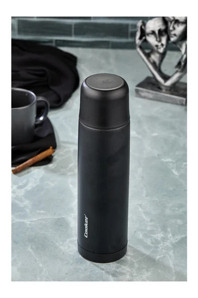 Elista Paslanmaz Çelik Black 0,750 ml Piknik Kamp Okul Servis ve Ikram Için Su Meşrubat Çay Termos Piknik - 2