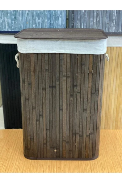 Bambu Dikdörtgen Kahverengi Katlanabilir Kirli Çamaşır Sepeti Dikdörtgen 50 x 70 CM Büyük Boy