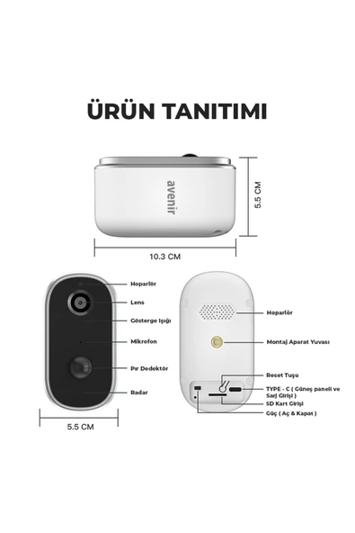 AVENİR AV-S270 Solar Panelli Güneş Enerjili Kablosuz Dış Ortam Akıllı Wifi Kamera - 3