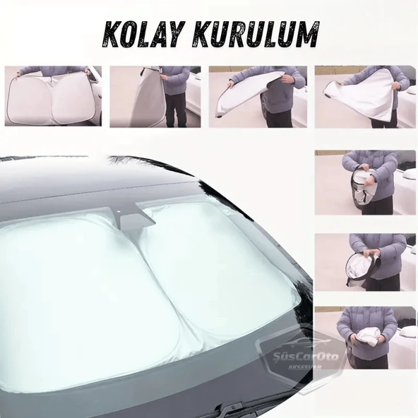 Oto Katlanabilir Premium Ön Güneşlik Ön Arka Cam Gölgelik Metalize Yeni Nesil Güneş Koruyucu Oto Araba Suv Tır 80 cm x 140 cm Çantalı - 2