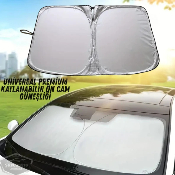 Oto Katlanabilir Premium Ön Güneşlik Ön Arka Cam Gölgelik Metalize Yeni Nesil Güneş Koruyucu Oto Araba Suv Tır 80 cm x 140 cm Çantalı
