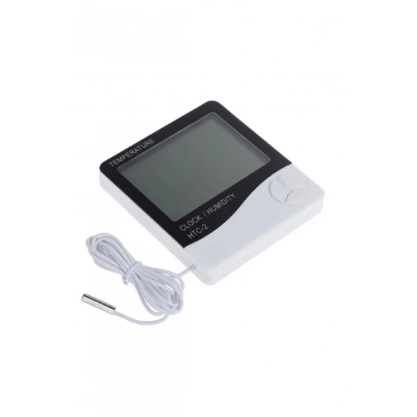 İç Ortam Dış Ortam Sıcaklığını Ölçebilen LCD Ekranlı Saat Göstergeli Alarmlı Termometre ürün görseli 1