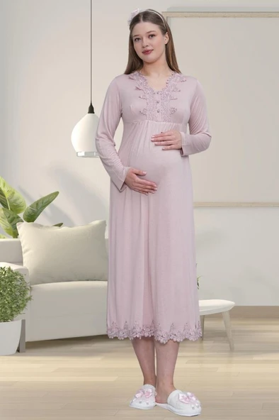 Mecit 1519 Hamile Lohusa Gül Kurusu Sabahlık Gecelik Pijama Seti - Resim 4