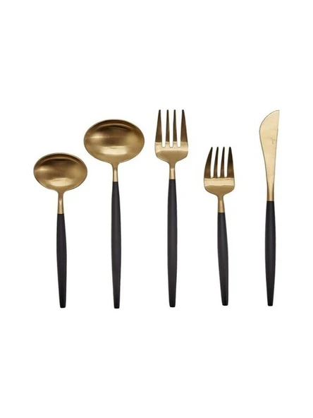 Jumbo Colors 30 Parça Çatal Kaşık Bıçak Seti Siyah Mat Altın OUTLET