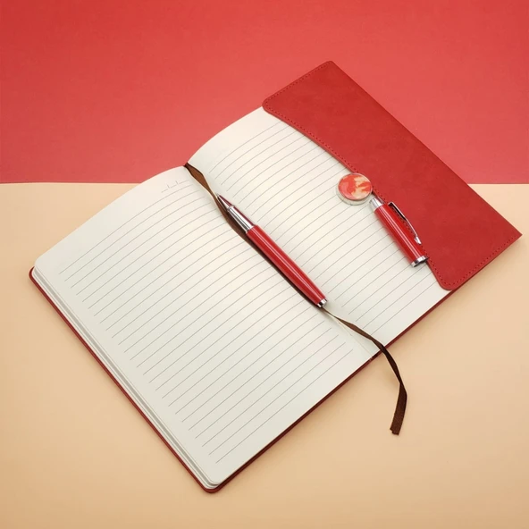 Çizgili Defter Ve Metal Kalem Seti Kırmızı Tg-53-vice/(1395) 2939 - 2