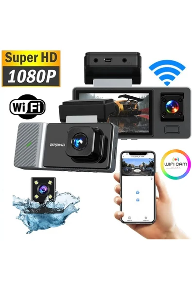 WIWOCAM 3 Kameralı Wifili Ekranlı Araç Kamerası SD Karta Kayıt - 1