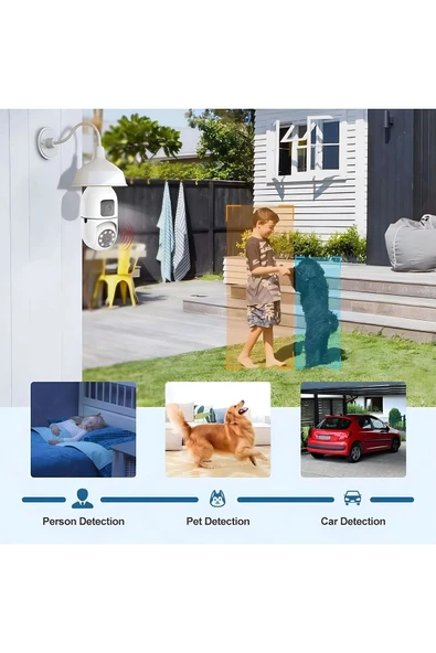 TEKNOMAĞAZAM Çift Lens Ampul Wifi Kamera Gece Görüş İki Yönlü Ses AI İnsan Algılama - 5