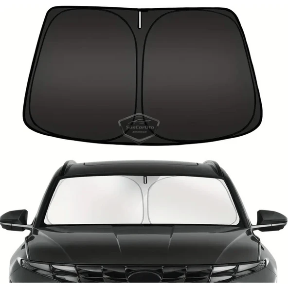 Oto Katlanabilir Premium Ön Güneşlik Ön Arka Cam Gölgelik Metalize Yeni Nesil Güneş Koruyucu Oto Araba Suv Tır 80 cm x 140 cm Çantalı - 9