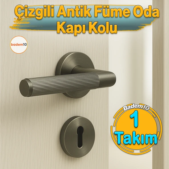 Çizgili Antik Füme Oda Tipi Kapı Kolu Rozetli Sağ Sol Uygun Modern İç Kapı Kilitlenebilir 1 Takım