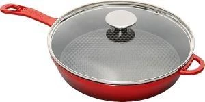 SÜREL DÖKÜM 28 CM YUVARLAK CAM KAPAKLI TAVA KIRMIZI