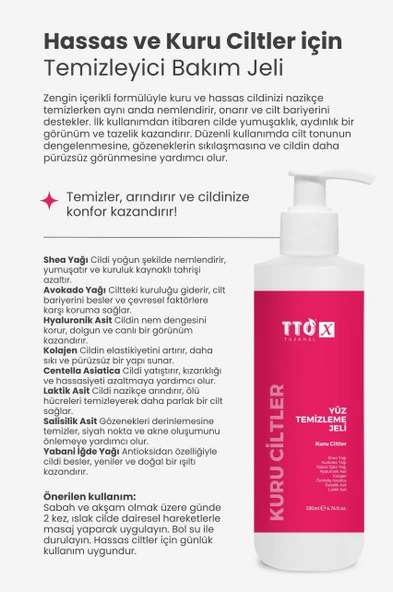 TTO-X Yüz Temizleme Jeli – Kuru Ciltler 200 ml - 4