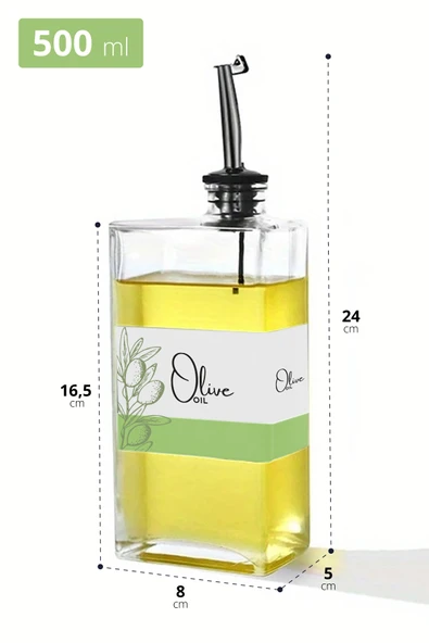 İronika 2 li Etiketli Dekoratif Cam Yağdanlık Sirkelik Sosluk Ayçiçek Zeytinyağı Saklama Kabı 500ml - 4