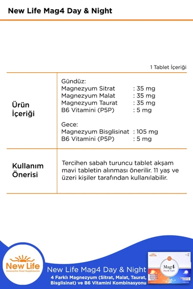 Mag4 Day & Night Magnezyum 60 Tablet Sitrat - Resim 2