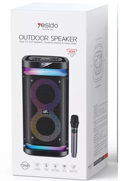 Yesido YSW29 Bluetooth RGB Işıklı Kablosuz Taşınabilir Hoparlör | 40W | Mikrofonlu | 4400mAh | 7 Renk Modu - 5