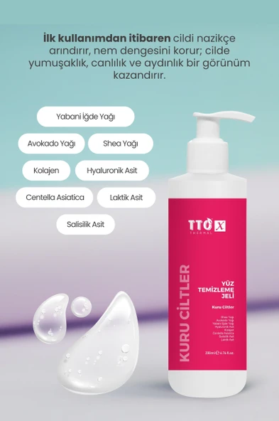 TTO-X Yüz Temizleme Jeli – Kuru Ciltler 200 ml - 3