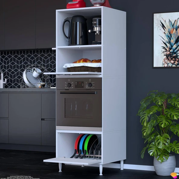 Modilayn QPİER Ankastre Dolap (60x185,9x56 cm): 2 Kapaklı Mini/Midi Mikrodalga Fırın Dolabı - Resim 2