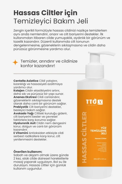 TTO-X Yüz Temizleme Jeli – Hassas Ciltler 200 ml - Resim 4