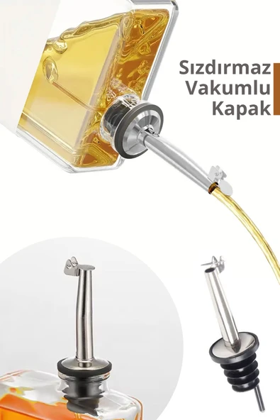 İronika 2 li Etiketli Dekoratif Cam Yağdanlık Sirkelik Sosluk Ayçiçek Zeytinyağı Saklama Kabı 500ml - 3