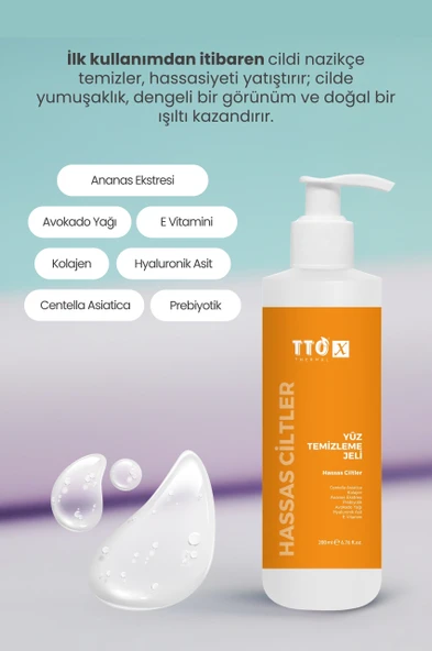 TTO-X Yüz Temizleme Jeli – Hassas Ciltler 200 ml - Resim 3