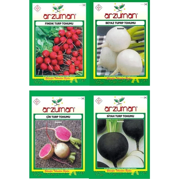 Arzuman Turp Tohum Seti 4 Çeşit 40 Gr. ( Fındık Turp - Beyaz Turp - Çin Turp - Siyah Turp ) ürün görseli