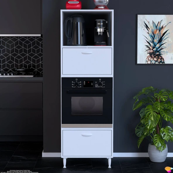 Modilayn QPİER Ankastre Dolap (60x185,9x56 cm): 2 Kapaklı Mini/Midi Mikrodalga Fırın Dolabı ürün görseli 1