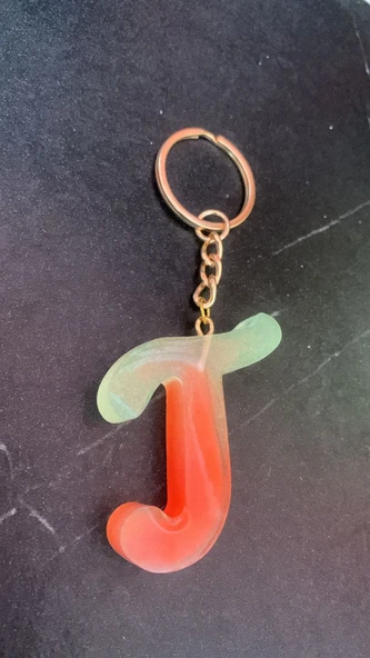 Rengarenk T Harf Şekilli Gold Aksesuarlı Anahtarlık Epoksi El Yapımı Hediyelik - Resim 4