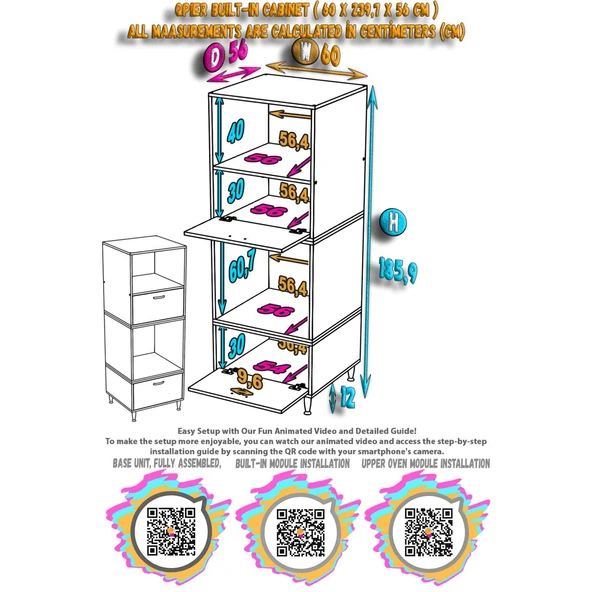 Modilayn QPİER Ankastre Dolap (60x185,9x56 cm): 2 Kapaklı Mini/Midi Mikrodalga Fırın Dolabı - Resim 5