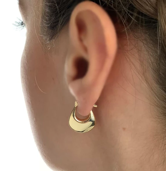 Altın Küpe 14K 585 Parlak Çanta Tasarım 1.8 cm Küpe Bombeli