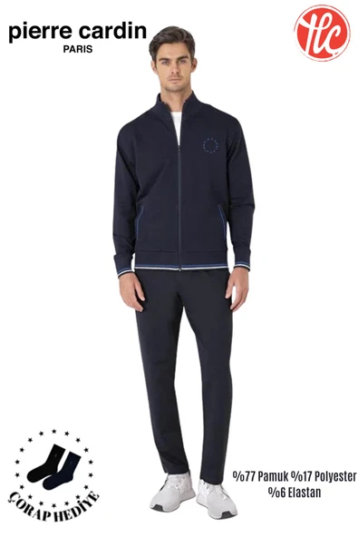 Pierre Cardin Erkek Regular Fit Pamuklu Fermuarlı Çizgi Detay Likralı Eşofman Takımı