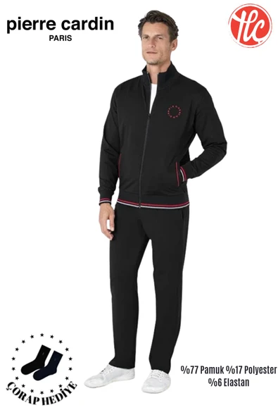 Pierre Cardin Erkek Regular Fit Pamuklu Fermuarlı Çizgi Detay Likralı Eşofman Takımı - 3