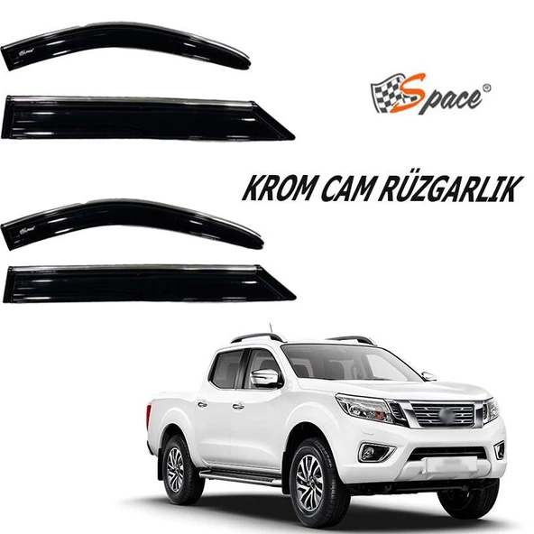 Nissan Navara Pickup 2017-2021 Kromlu Cam Rüzgarlığı A+ Yeni Dizayn