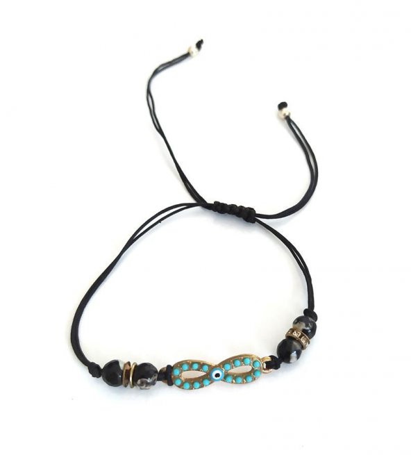 Sonsuzluk Temalı Mavi Taşlı Makrome İp Bileklik Ayarlanabilir Bileklik 9580 - 2