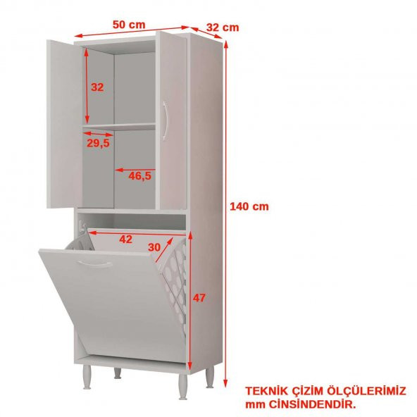 Gamzem Kirli Çamaşır Sepetli Banyo Dolabı - 5
