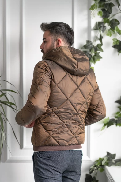 ECER KAPŞONLU REGULAR FİT ERKEK KALIN ŞİŞME MONT - 8
