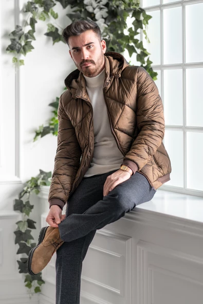 ECER KAPŞONLU REGULAR FİT ERKEK KALIN ŞİŞME MONT - 9