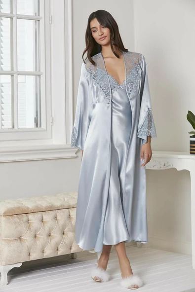 Pierre Cardin 6425 Saten Gecelik Sabahlık Pijama Takım Şort Takım 6'lı Gelin Çeyiz Seti - 7