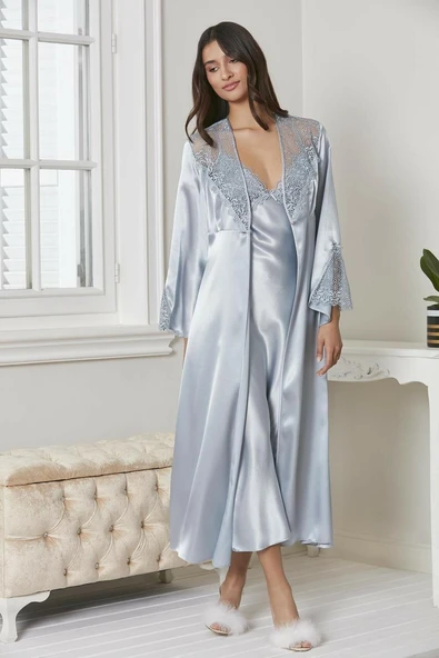 Pierre Cardin 6425 Saten Gecelik Sabahlık Pijama Takım Şort Takım 6'lı Gelin Çeyiz Seti - 6