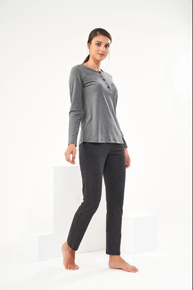 Pjs 22440 Kadın Nakışlı Patlı Pijama Takım - 3