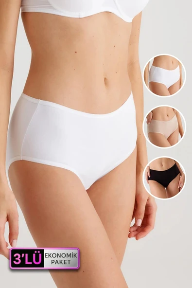 Pierre Cardin Maxi Cut 3'lü Ekonomik Paket Yüksek Bel Pamuklu Basic Slip Külot
