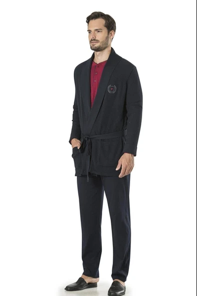 Pierre Cardin Erkek Damat Çeyiz Triko Ropdöşambır 5'li Pijama Takım Özel Kutulu - 8