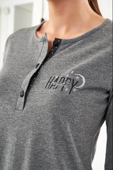 Pjs 22440 Kadın Nakışlı Patlı Pijama Takım - 5