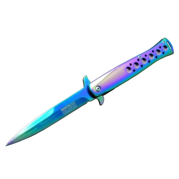 Tac-force Tac Force Ti-lite 1111 Gk Gökkuşağı Kamp / Av Çakısı 23cm- Yarı Otomatik, Kemerlikli, Metal Desenli Sap - 1