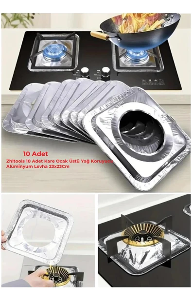 Zhltools 10 Adet Kare Ocak Üstü Yağ Koruyucu Alüminyum Levha 23x23Cm