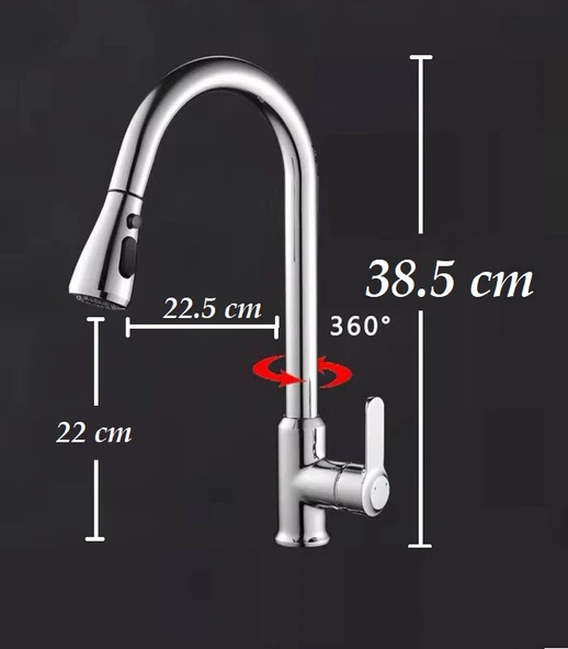 KROM SPİRALLİ EVİYE BATARYASI ÇİFT MODLU ÇEK BIRAK UZAYAN BAŞLIK PRİNÇ GÖVDE MUTFAK MUSLUK - 7