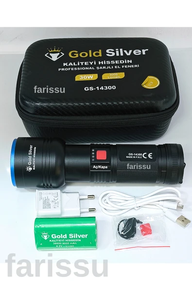 GS-14300  Şarjlı Avcı Feneri | 30W 3000 Lümen | 8000 mAh Li-ion Batarya | Taşıma Çantalı - 4