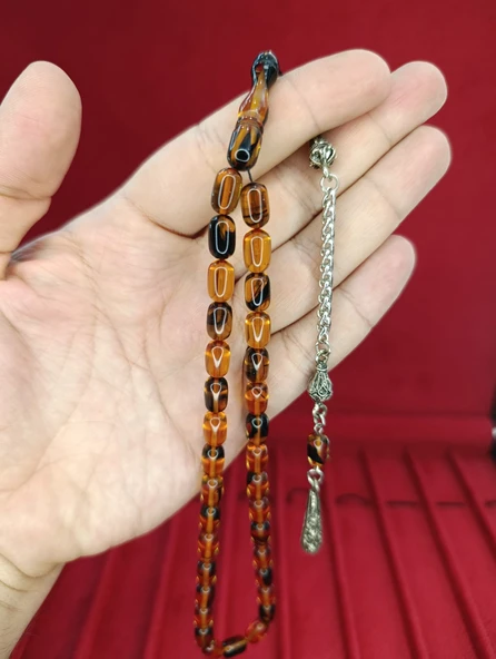 ATEŞ KEHRİBAR TESBİH KAPSÜL KESİM KARIŞIK RENKLİ T-870 ürün görseli 1