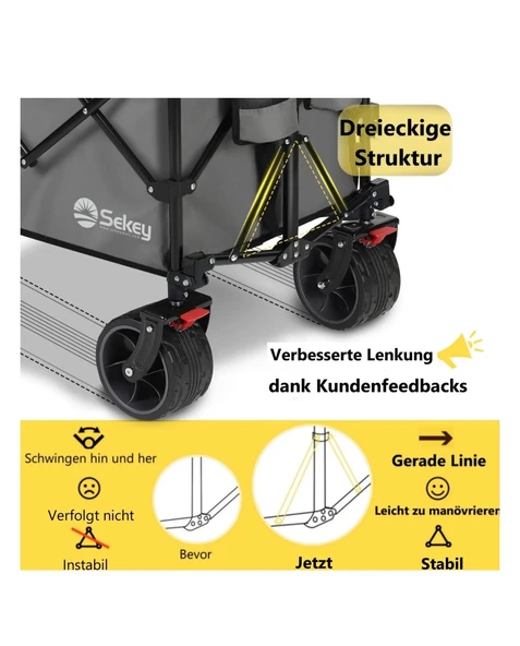 Plaj Arabası Katlanabilir 300L 200kg Taşıma Arabası Büyük El Arabası Gri - 5